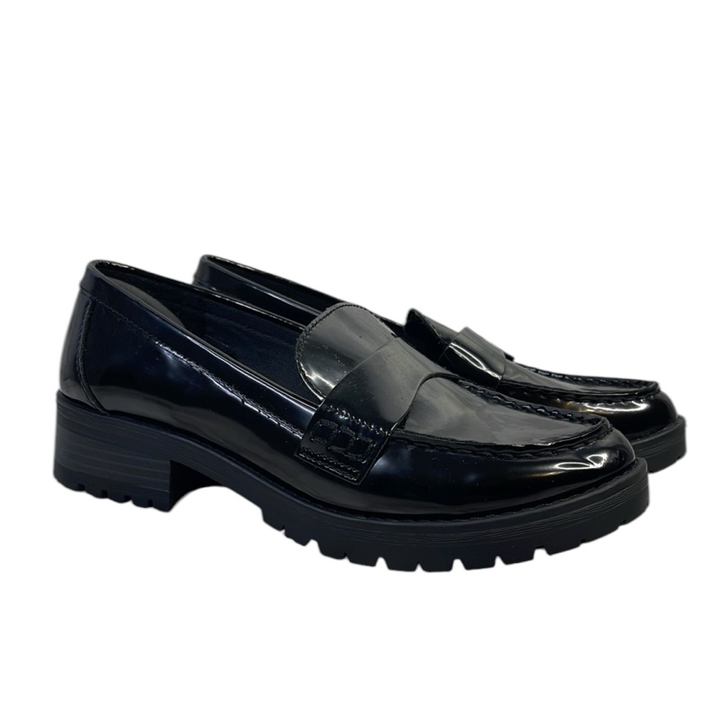 Old Navy-Women's old navy Black chunky heeled platform loafer shoes size 8